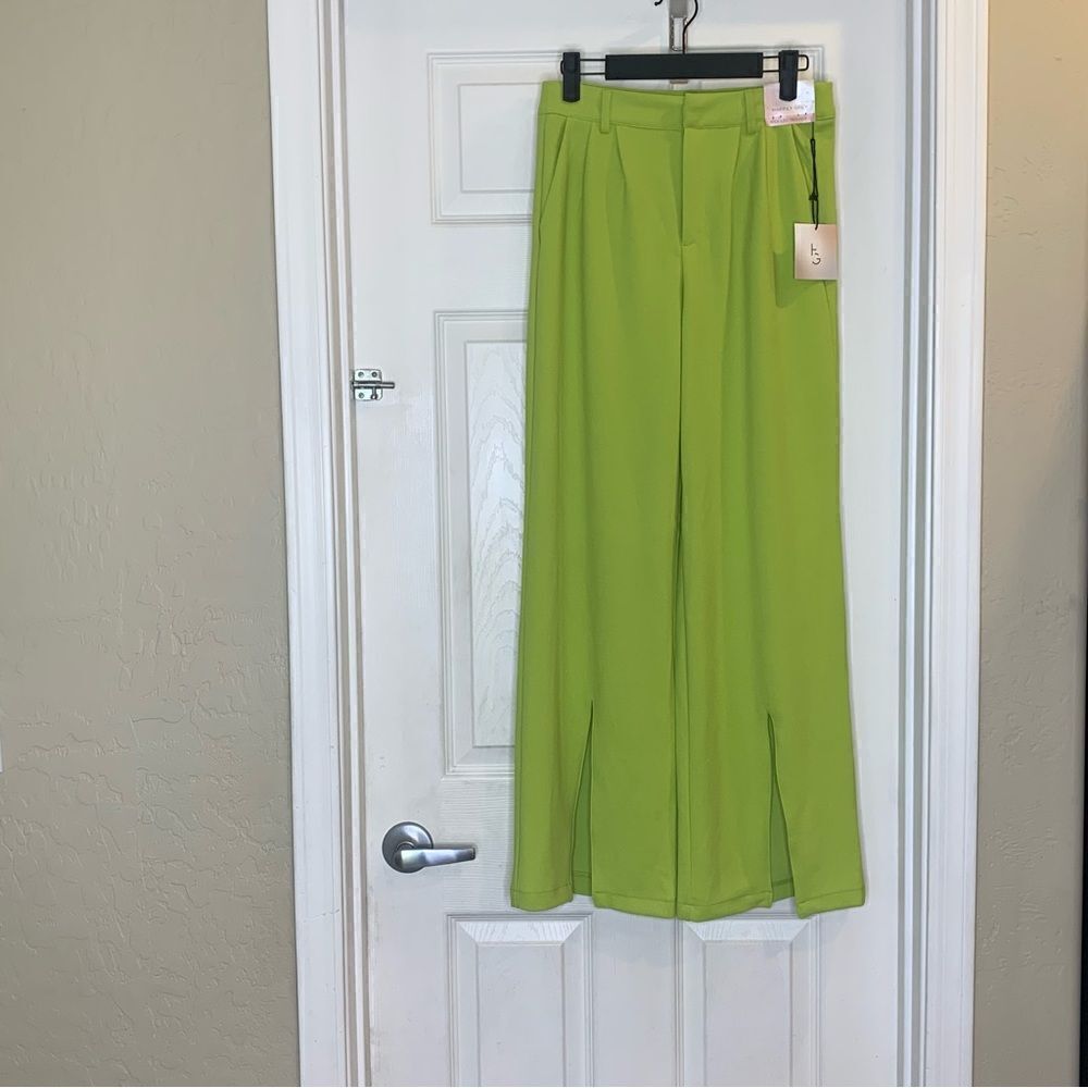 Happily Grey Wide Leg Trouser Pants High Rise Lime Green Size 0